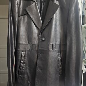 Men's Black Leather Slim Fit Blazer Jacket